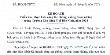 Kế Hoạch Triển khai thực hiện công tác phòng, chống tham nhũng trong Trường Cao đẳng Y tế Bắc Ninh, năm 2024