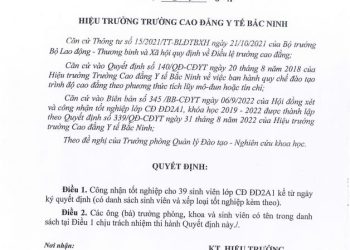 Quyết định công nhận tốt nghiệp cho sinh viên lớp CĐ ĐD2A1