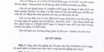 Quyết định công nhận tốt nghiệp cho sinh viên lớp CĐ ĐD2A1
