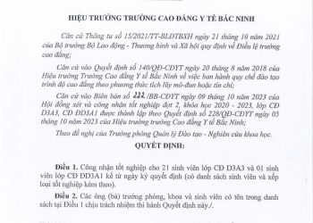 Quyết định công nhận tốt nghiệp cho sinh viên lớp CĐ D3A3