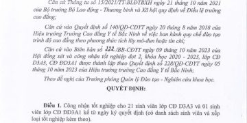 Quyết định công nhận tốt nghiệp cho sinh viên lớp CĐ D3A3