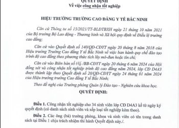 Quyết định công nhận tốt nghiệp cho sinh viên lớp CĐ D4A3