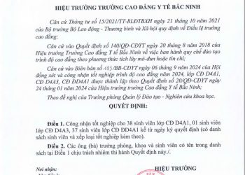 Quyết định công nhận tốt nghiệp cho sinh viên CĐ D4A1, CĐ D4A3 và CĐ ĐD4A1