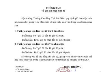 Thông báo Về giờ làm việc mùa hè